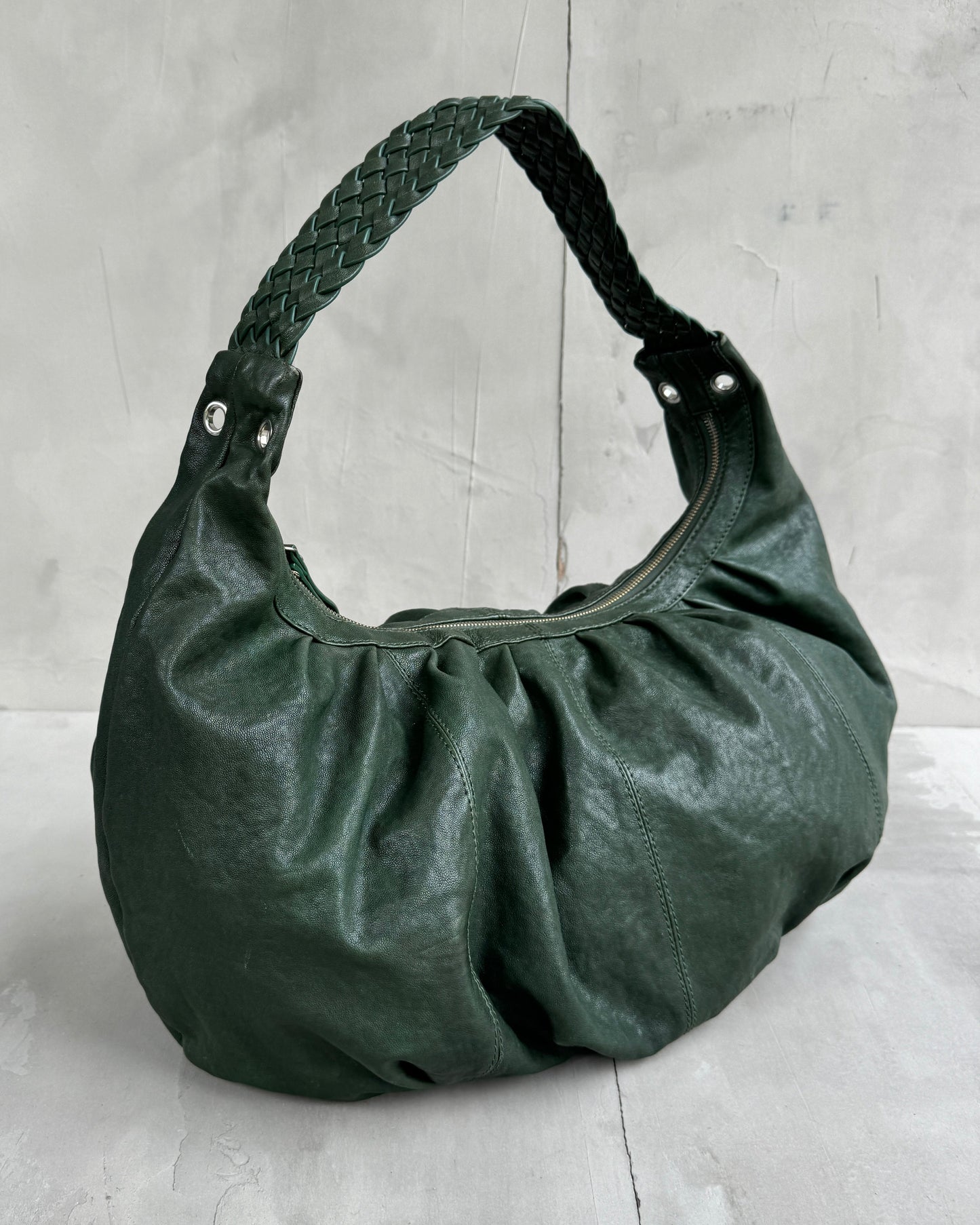 OAKWOOD GREEN LEATHER HOBO SHOULDER BAG | O/S, Green