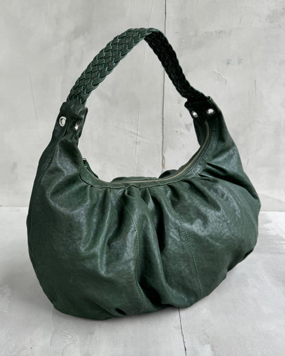 OAKWOOD GREEN LEATHER HOBO SHOULDER BAG | O/S, Green