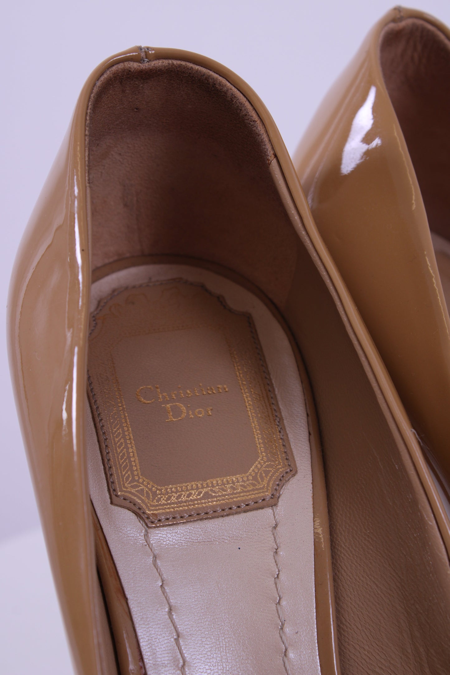Christian Dior Beige Peep Toe Heels | DEFAULT TITLE, Beige