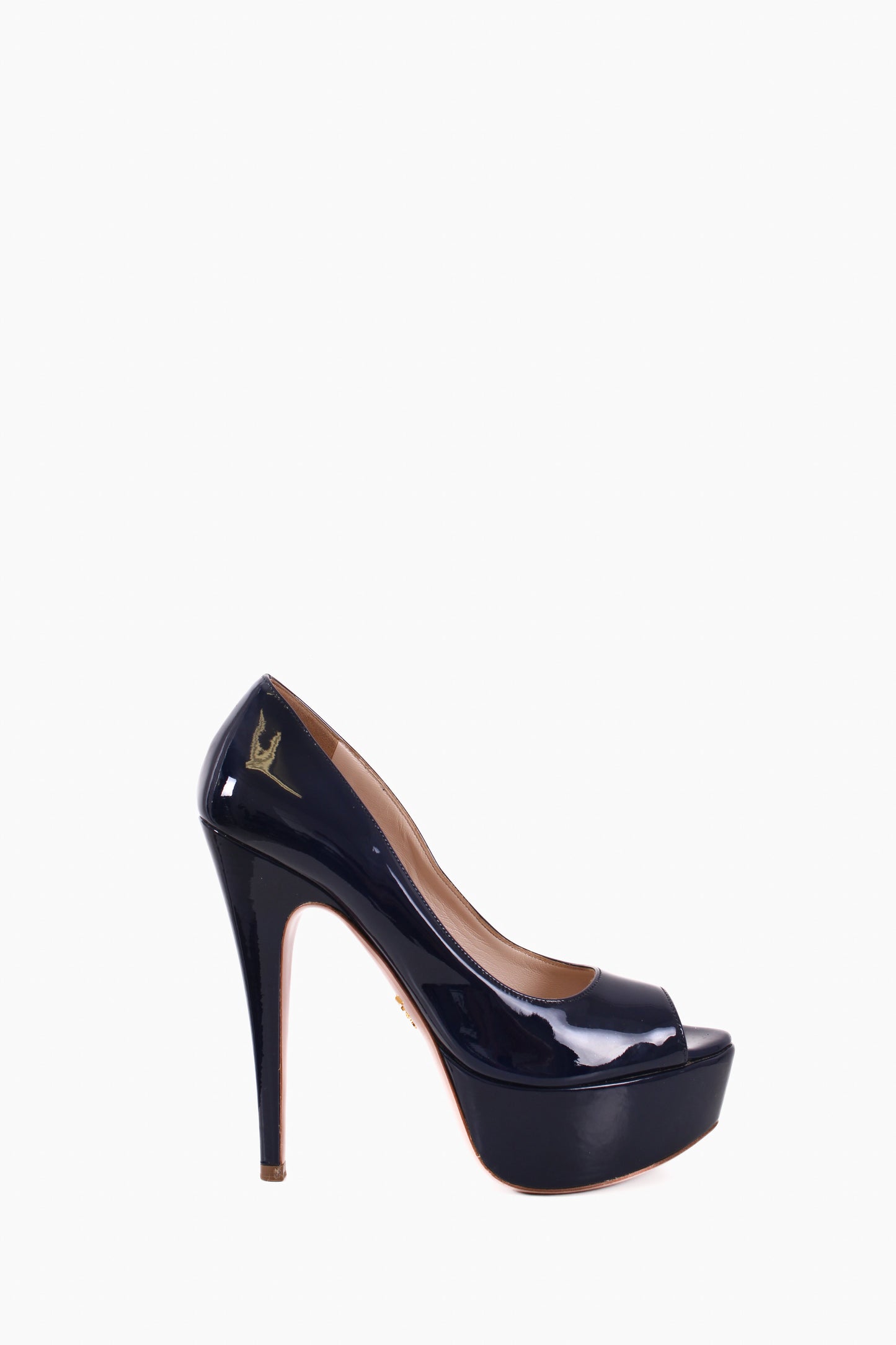 Prada Navy Peep Toe Heel Navy 37 | DEFAULT TITLE, Navy