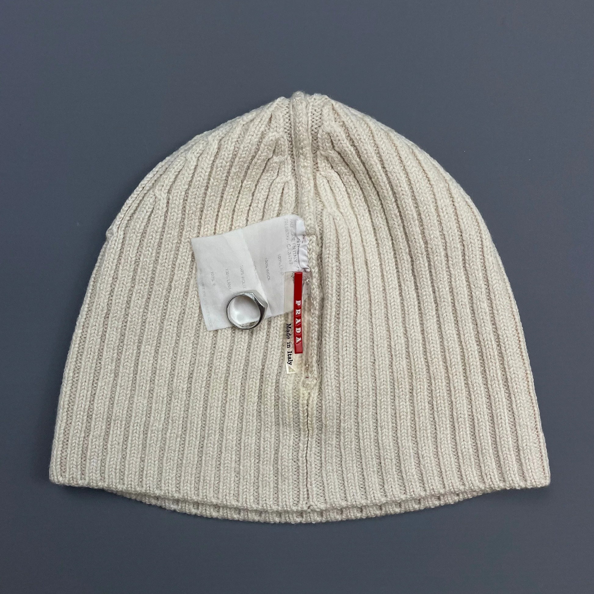 Prada Sport White Cream 00s Wool Knit Ribbed Beanie – Known Source