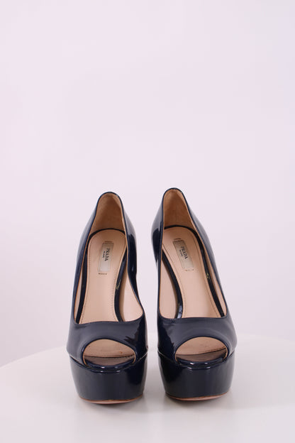 Prada Navy Peep Toe Heel Navy 37 | DEFAULT TITLE, Navy