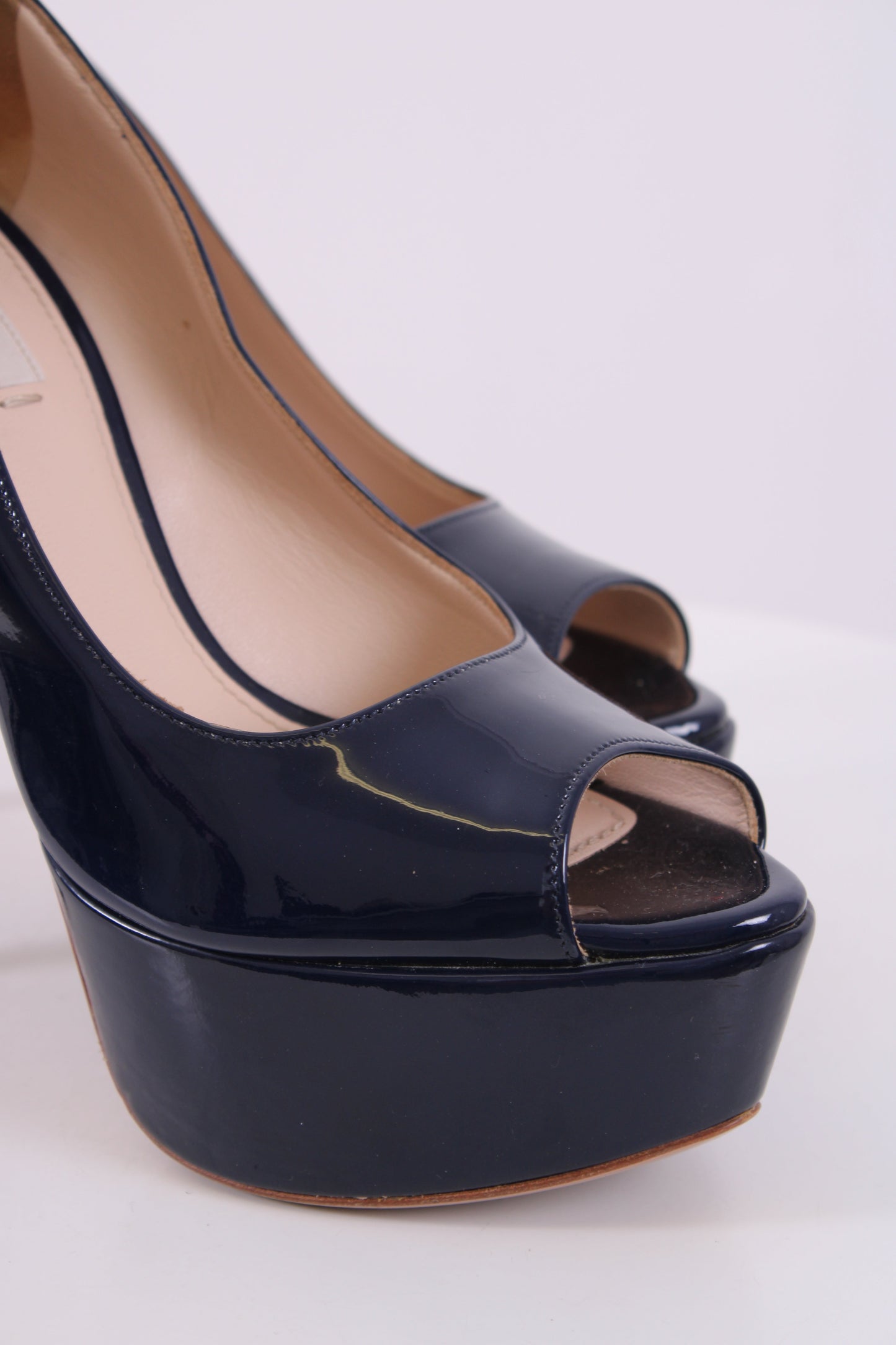 Prada Navy Peep Toe Heel Navy 37 | DEFAULT TITLE, Navy