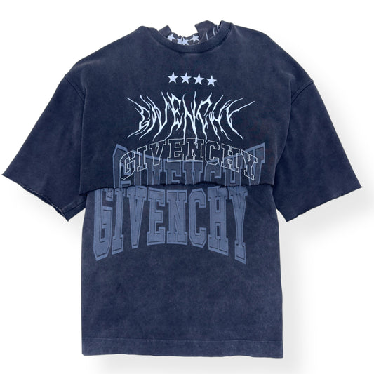 GIVENCHY LAYERED GRAPHIC SHORY-SLEEVE BALACLAVA T-SHIRT CHARCOAL M | Medium, Red