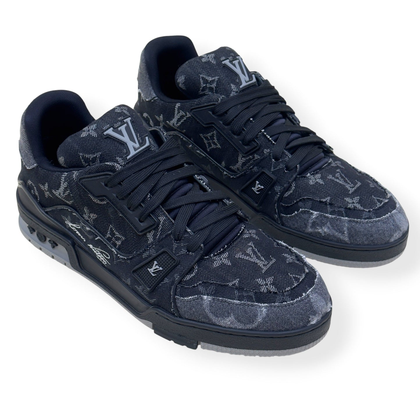LOUIS VUITTON LV TRAINER MONOGRAM DENIM SNEAKER BLACK UK8 | UK 8, Black