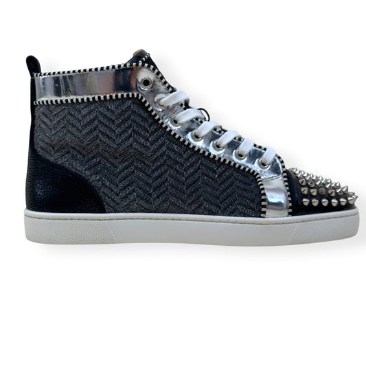 CHRISTIAN LOUBOUTIN LOUIS SPIKES HIGH TOP SNEAKER BLACK / SILVER 42 / UK8 | UK 8, Black