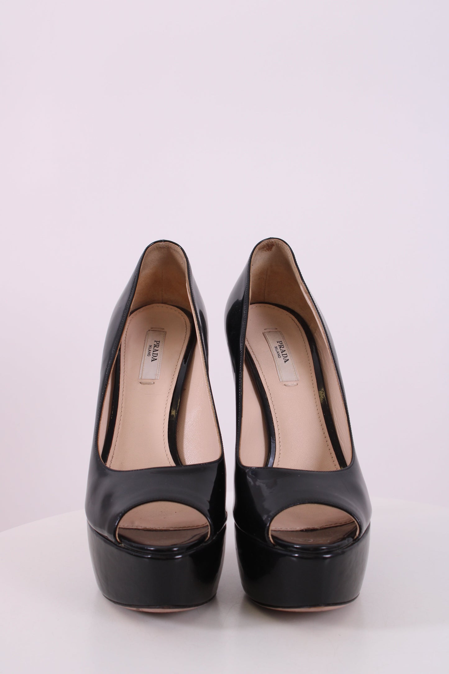 Prada Black Patent Peep Toe Black | DEFAULT TITLE, Black