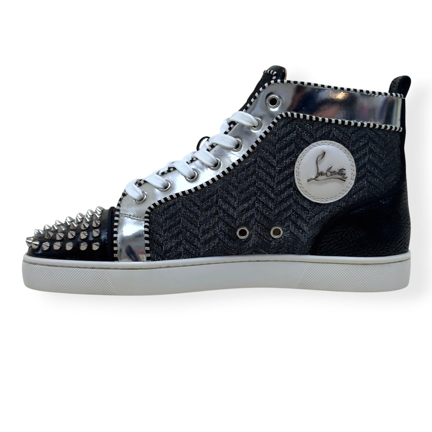 CHRISTIAN LOUBOUTIN LOUIS SPIKES HIGH TOP SNEAKER BLACK / SILVER 42 / UK8 | UK 8, Black