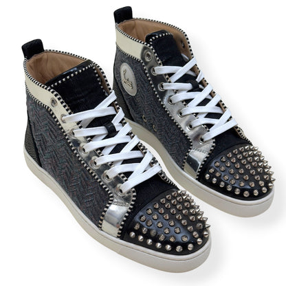 CHRISTIAN LOUBOUTIN LOUIS SPIKES HIGH TOP SNEAKER BLACK / SILVER 42 / UK8 | UK 8, Black