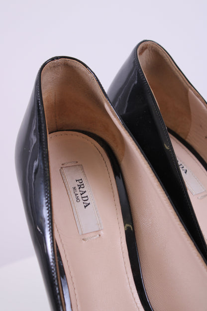 Prada Black Patent Peep Toe Black | DEFAULT TITLE, Black