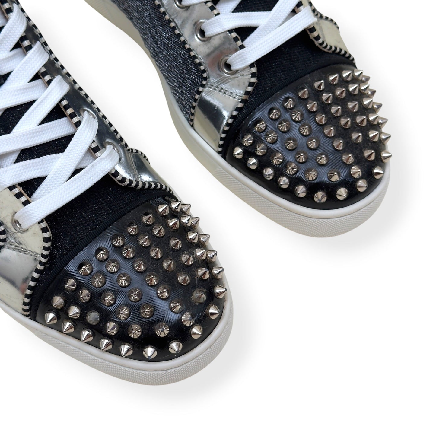 CHRISTIAN LOUBOUTIN LOUIS SPIKES HIGH TOP SNEAKER BLACK / SILVER 42 / UK8 | UK 8, Black