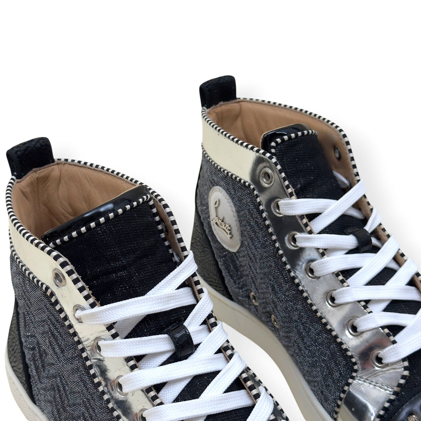 CHRISTIAN LOUBOUTIN LOUIS SPIKES HIGH TOP SNEAKER BLACK / SILVER 42 / UK8 | UK 8, Black