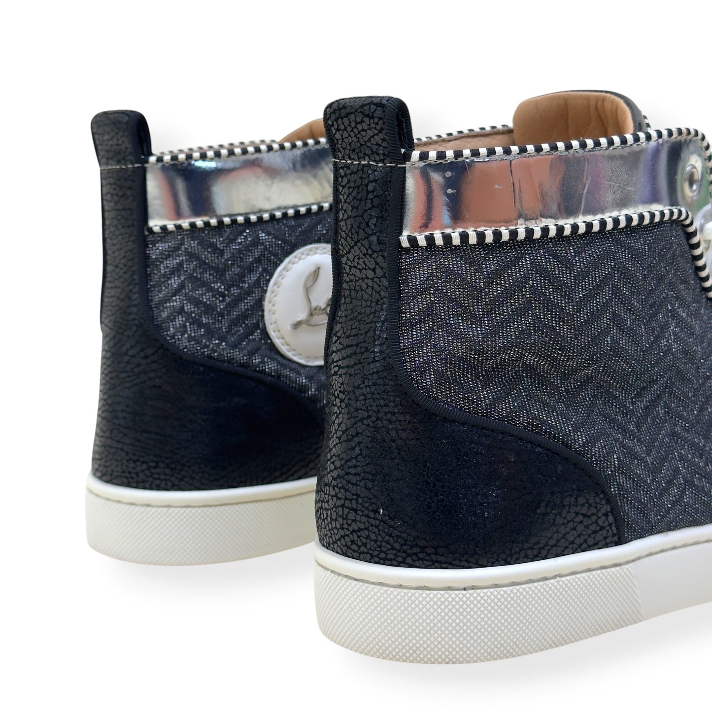CHRISTIAN LOUBOUTIN LOUIS SPIKES HIGH TOP SNEAKER BLACK / SILVER 42 / UK8 | UK 8, Black