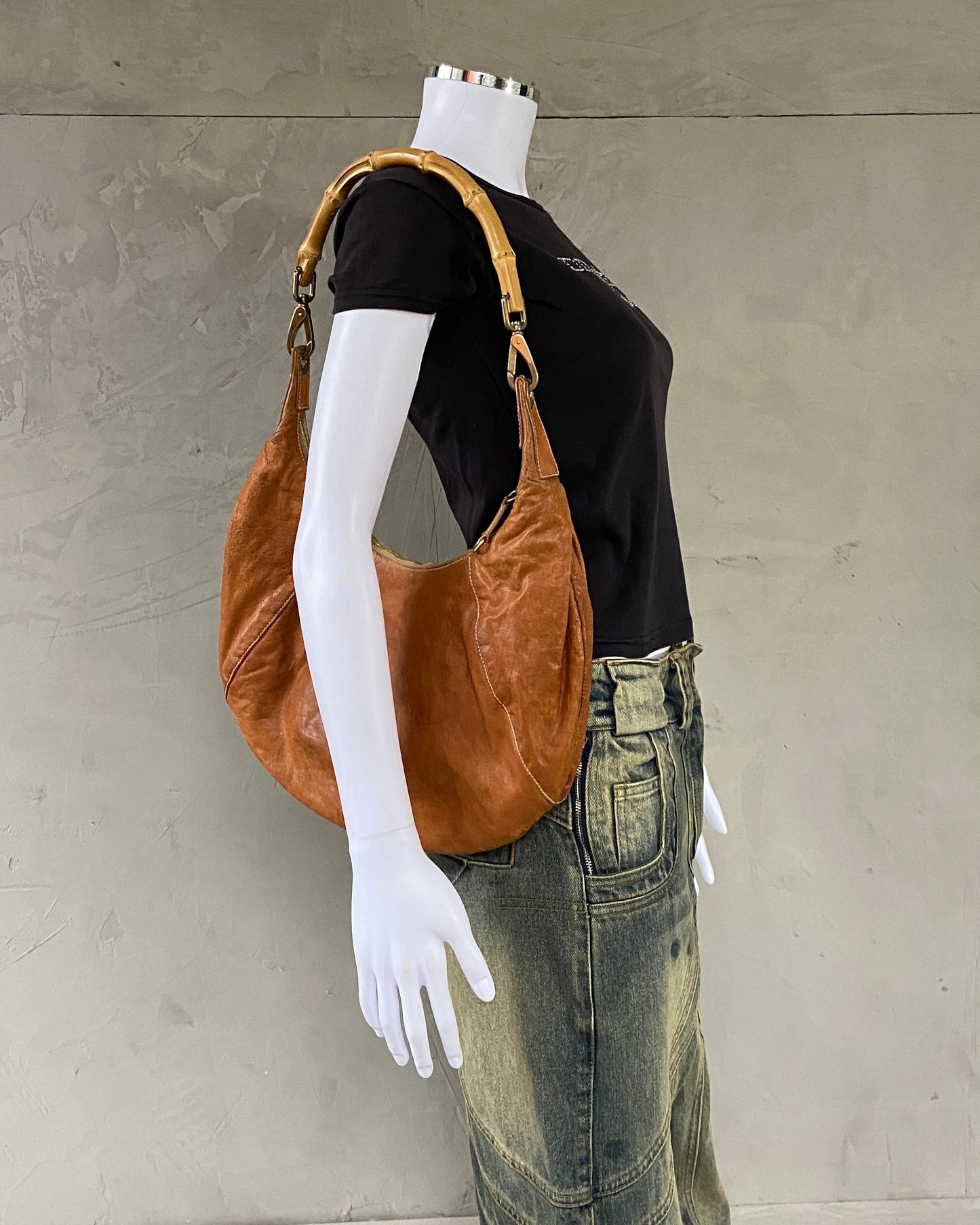 MIU MIU LEATHER BAMBOO HANDLE SHOULDER BAG | O/S, Brown