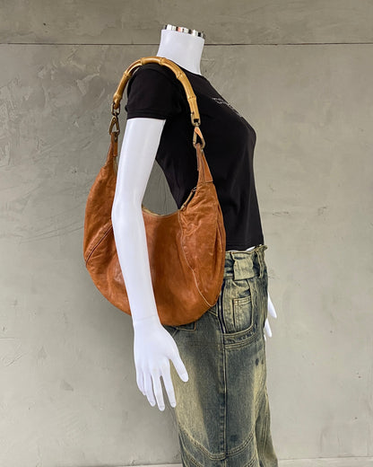 MIU MIU LEATHER BAMBOO HANDLE SHOULDER BAG | O/S, Brown