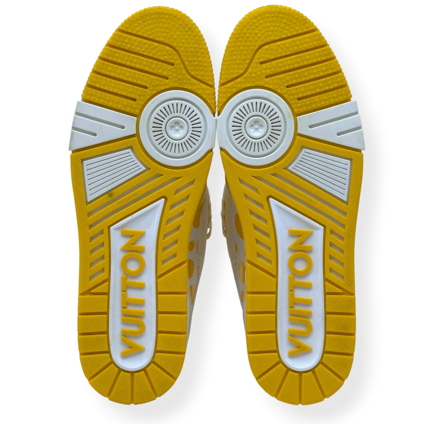 LOUIS VUITTON X YAYOI KUSAMA LV TRAINER SNEAKER WHITE / YELLOW UK8 | UK 8, White
