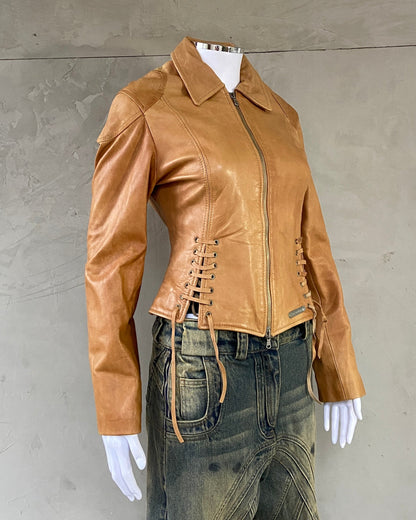 COCONUDA LEATHER LACE UP JACKET - S | Small, Brown