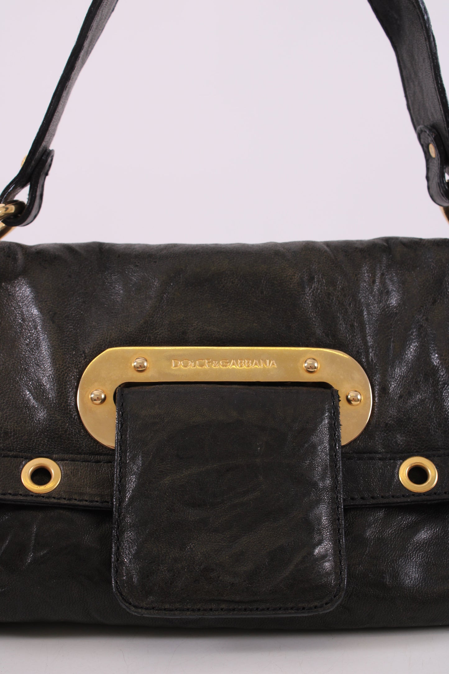 Dolce & Gabbana Leather shoulder bag gold detailing Black Small | O/S, Black