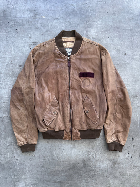 Chevignon Rough Style Tan Leather Bomber Jacket | Extra Large, Multicoloured