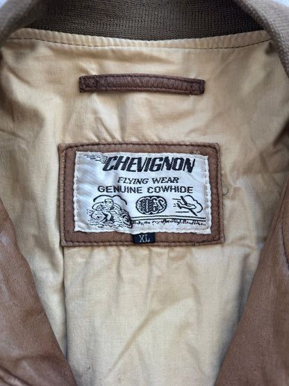 Chevignon Rough Style Tan Leather Bomber Jacket | Extra Large, Multicoloured