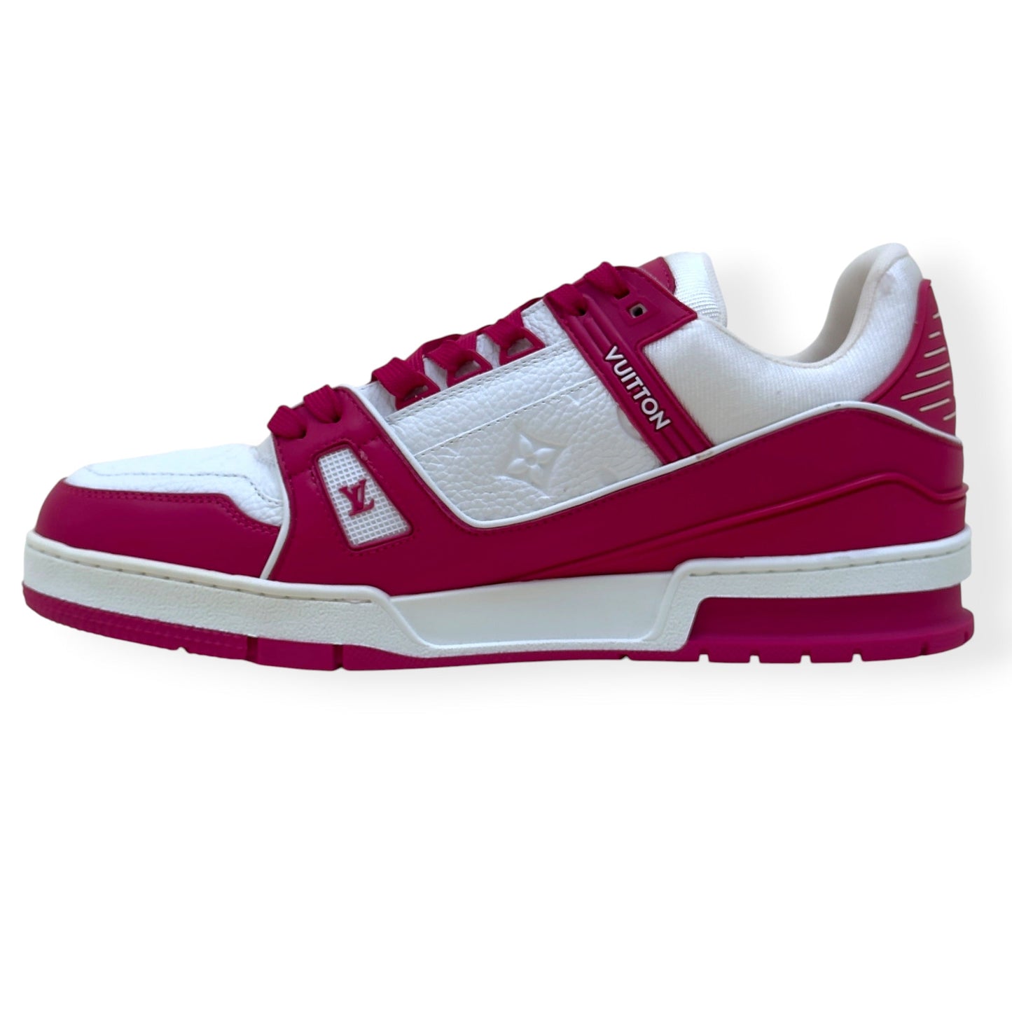 LOUIS VUITTON LV TRAINER MONOGRAM EMBOSSED SNEAKER PINK / WHITE UK9 | UK 9, Pink