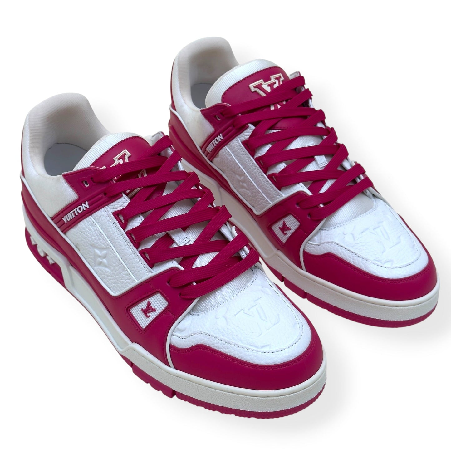 LOUIS VUITTON LV TRAINER MONOGRAM EMBOSSED SNEAKER PINK / WHITE UK9 | UK 9, Pink