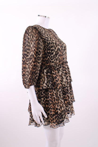 Ganni Ruffle Tiered Mini Dress Leopard M | Default Title, Red