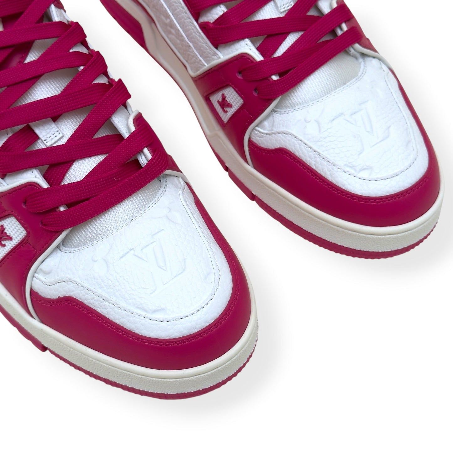 LOUIS VUITTON LV TRAINER MONOGRAM EMBOSSED SNEAKER PINK / WHITE UK9 | UK 9, Pink
