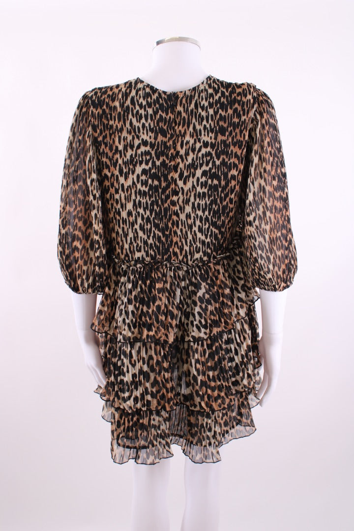 Ganni Ruffle Tiered Mini Dress Leopard M | Default Title, Red