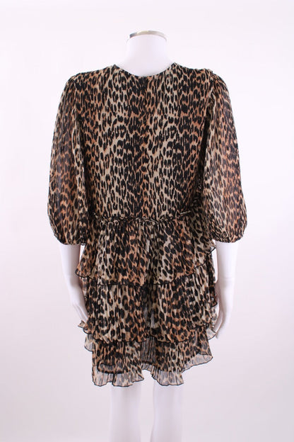 Ganni Ruffle Tiered Mini Dress Leopard M | Default Title, Red