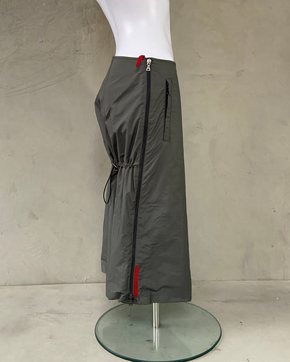 PRADA SPORT NYLON DRAWSTRING MIDI SKIRT - S/M | Small, Multicoloured
