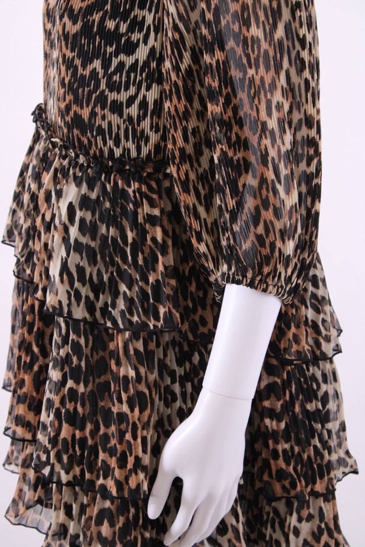 Ganni Ruffle Tiered Mini Dress Leopard M | Default Title, Red