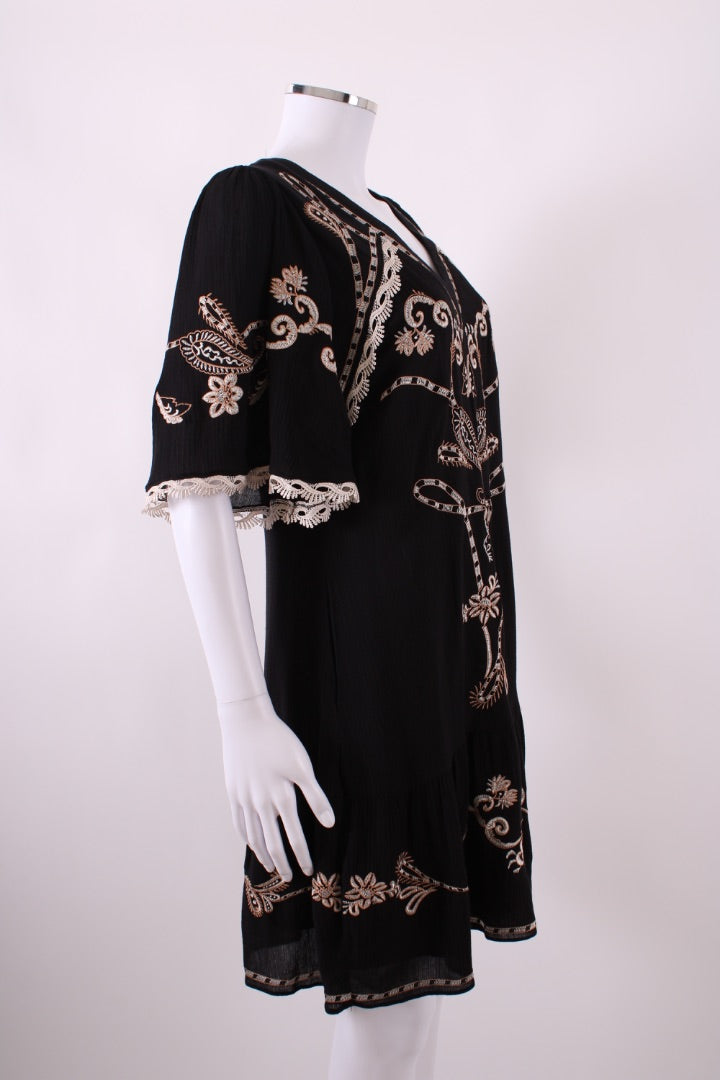 Hale Bob flouncy sleeve embroidered  dress Black S | Default Title, Black