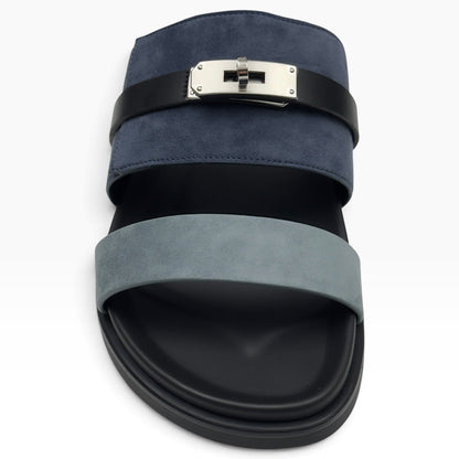 HERMES JACKSON SUEDE / LEATHER SANDALS NAVY BLEU / NOIR 44.5 / UK10.5 | UK 10.5, Navy