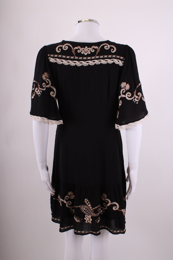 Hale Bob flouncy sleeve embroidered  dress Black S | Default Title, Black
