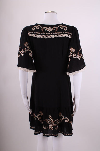 Hale Bob flouncy sleeve embroidered  dress Black S | Default Title, Black