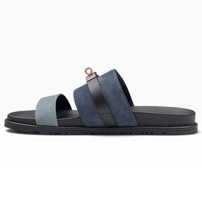 HERMES JACKSON SUEDE / LEATHER SANDALS NAVY BLEU / NOIR 44.5 / UK10.5 | UK 10.5, Navy