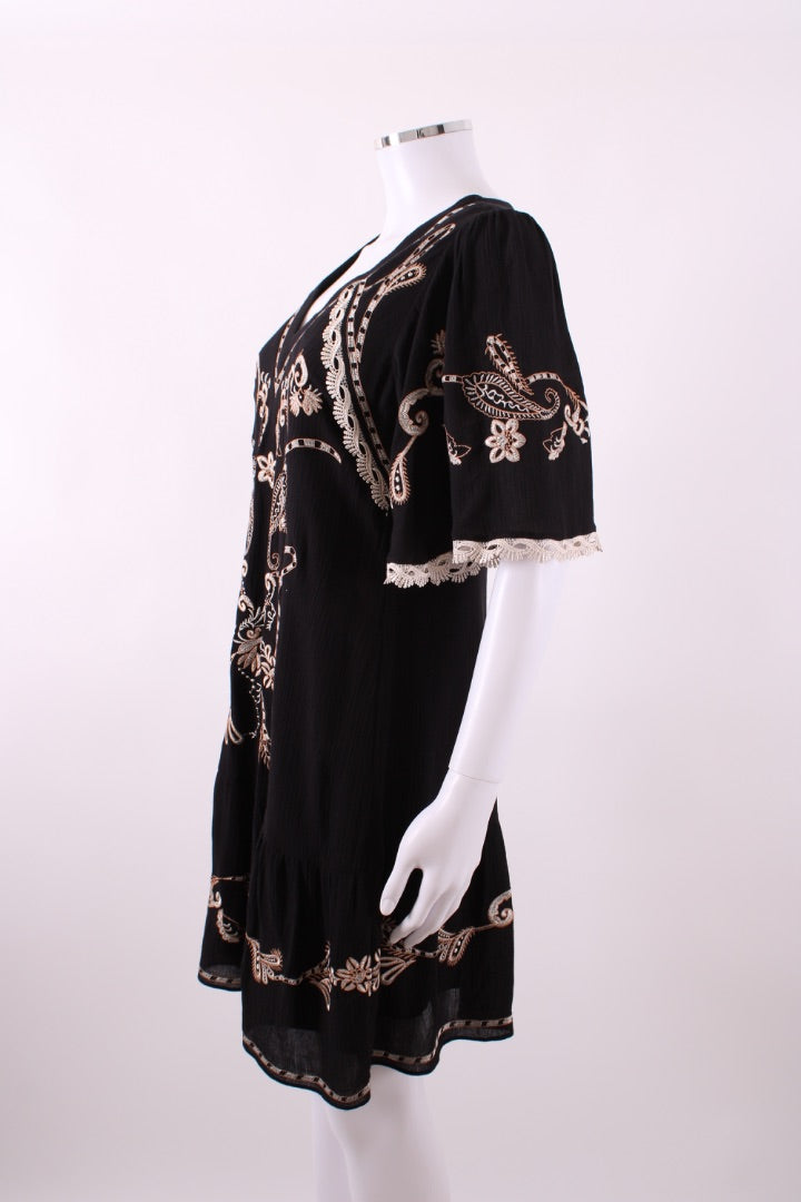 Hale Bob flouncy sleeve embroidered  dress Black S | Default Title, Black
