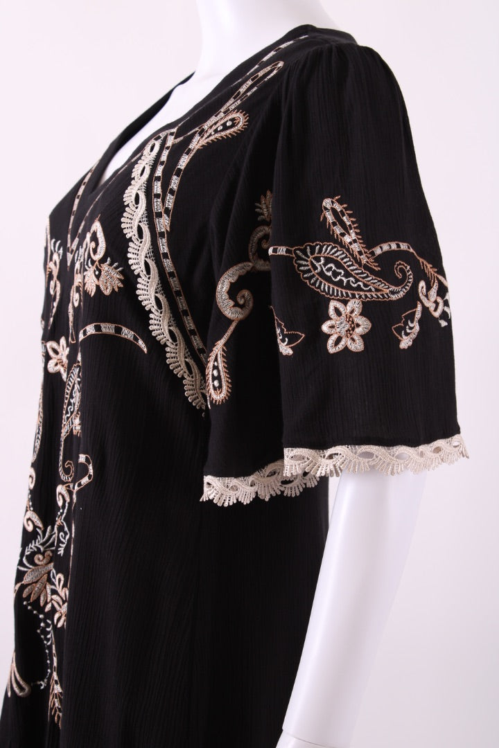 Hale Bob flouncy sleeve embroidered  dress Black S | Default Title, Black