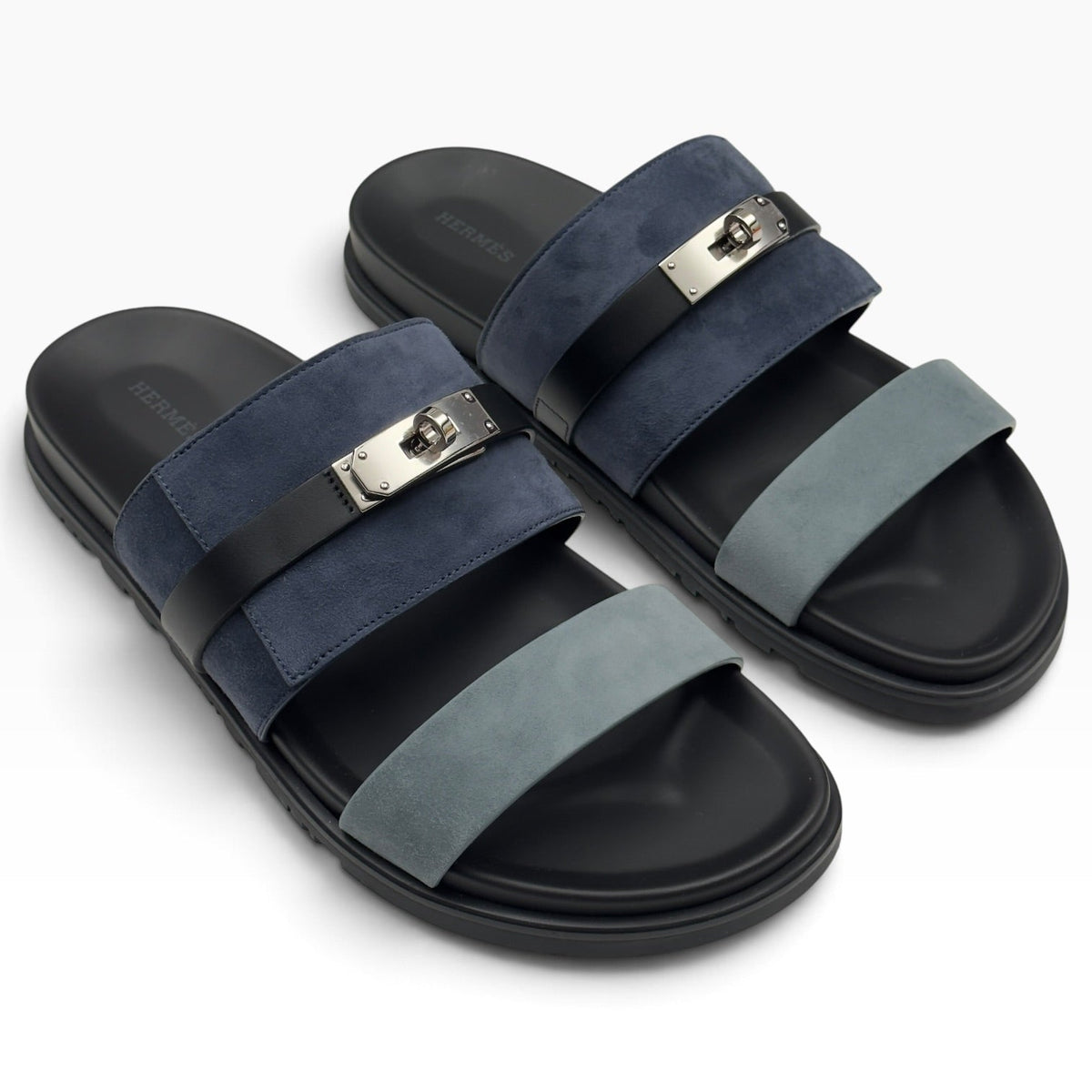 HERMES JACKSON SUEDE / LEATHER SANDALS NAVY BLEU / NOIR 44.5 / UK10.5 | UK 10.5, Navy