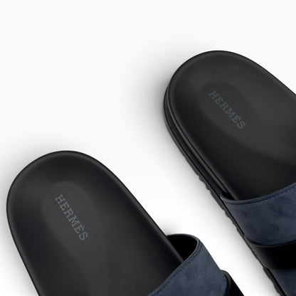 HERMES JACKSON SUEDE / LEATHER SANDALS NAVY BLEU / NOIR 44.5 / UK10.5 | UK 10.5, Navy