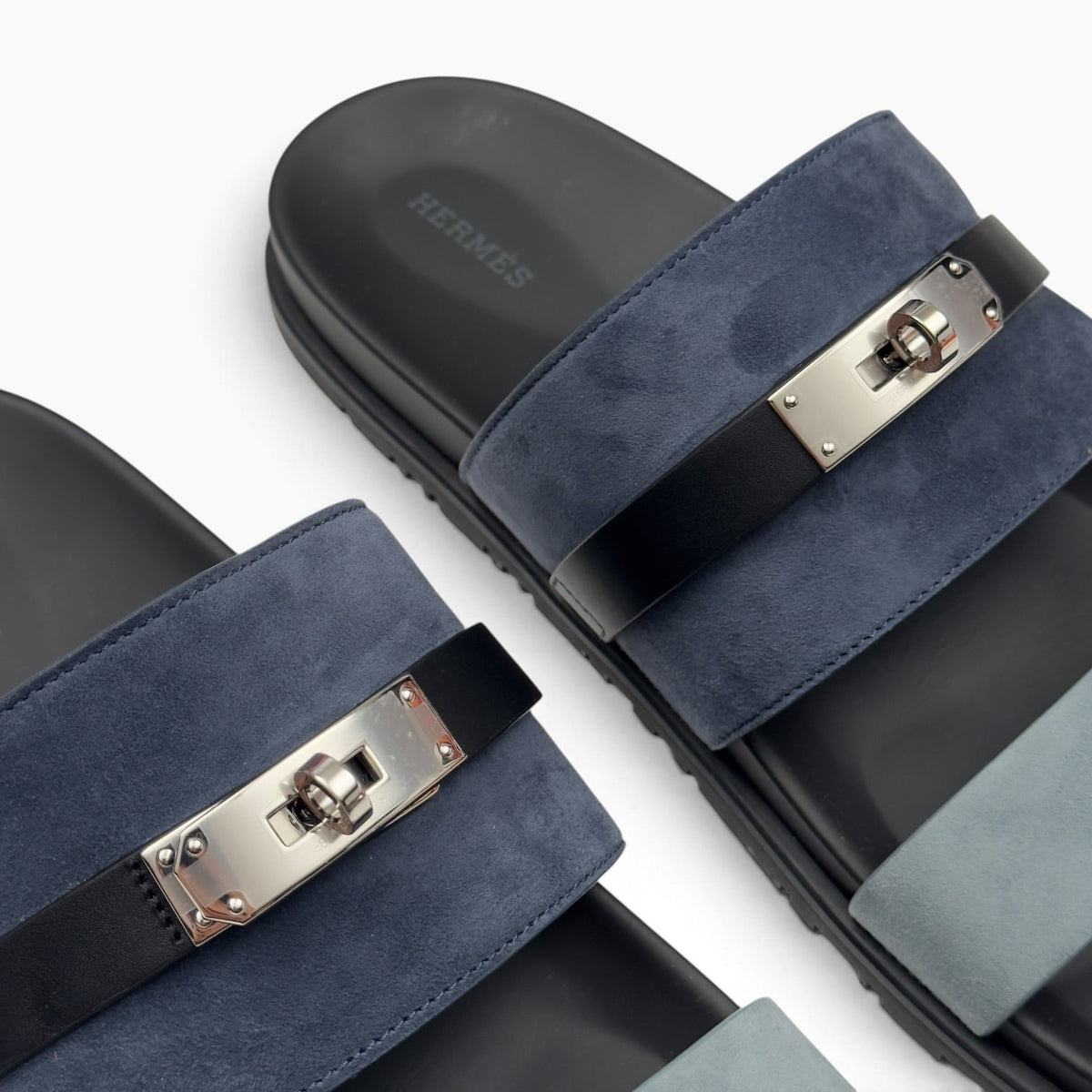 HERMES JACKSON SUEDE / LEATHER SANDALS NAVY BLEU / NOIR 44.5 / UK10.5 | UK 10.5, Navy