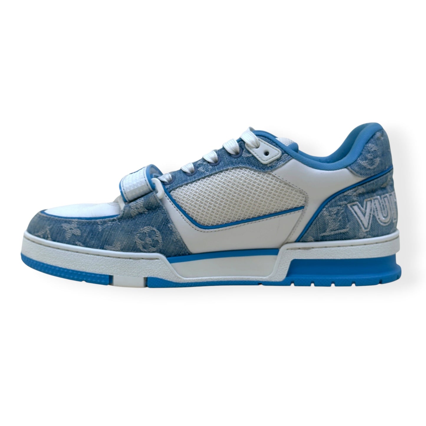 LOUIS VUITTON LV TRAINER MONOGRAM DENIM SNEAKER BLUE / WHITE UK7.5 | UK 7.5, Blue