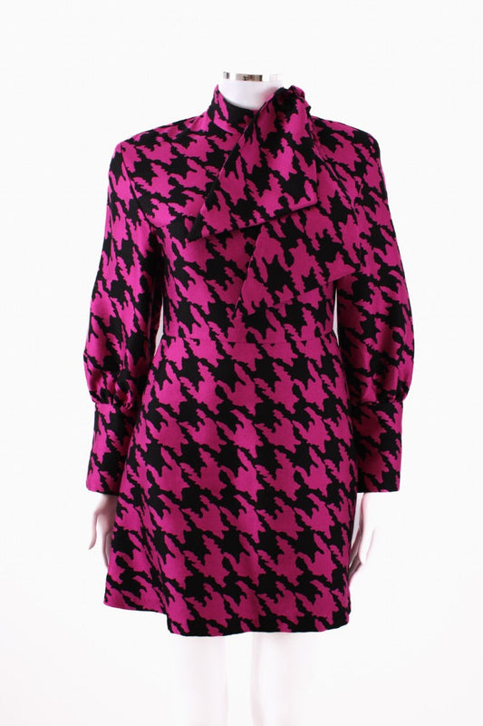 Elzinga Houndstooth LS Mini Dress Pink 8 | O/S, Pink