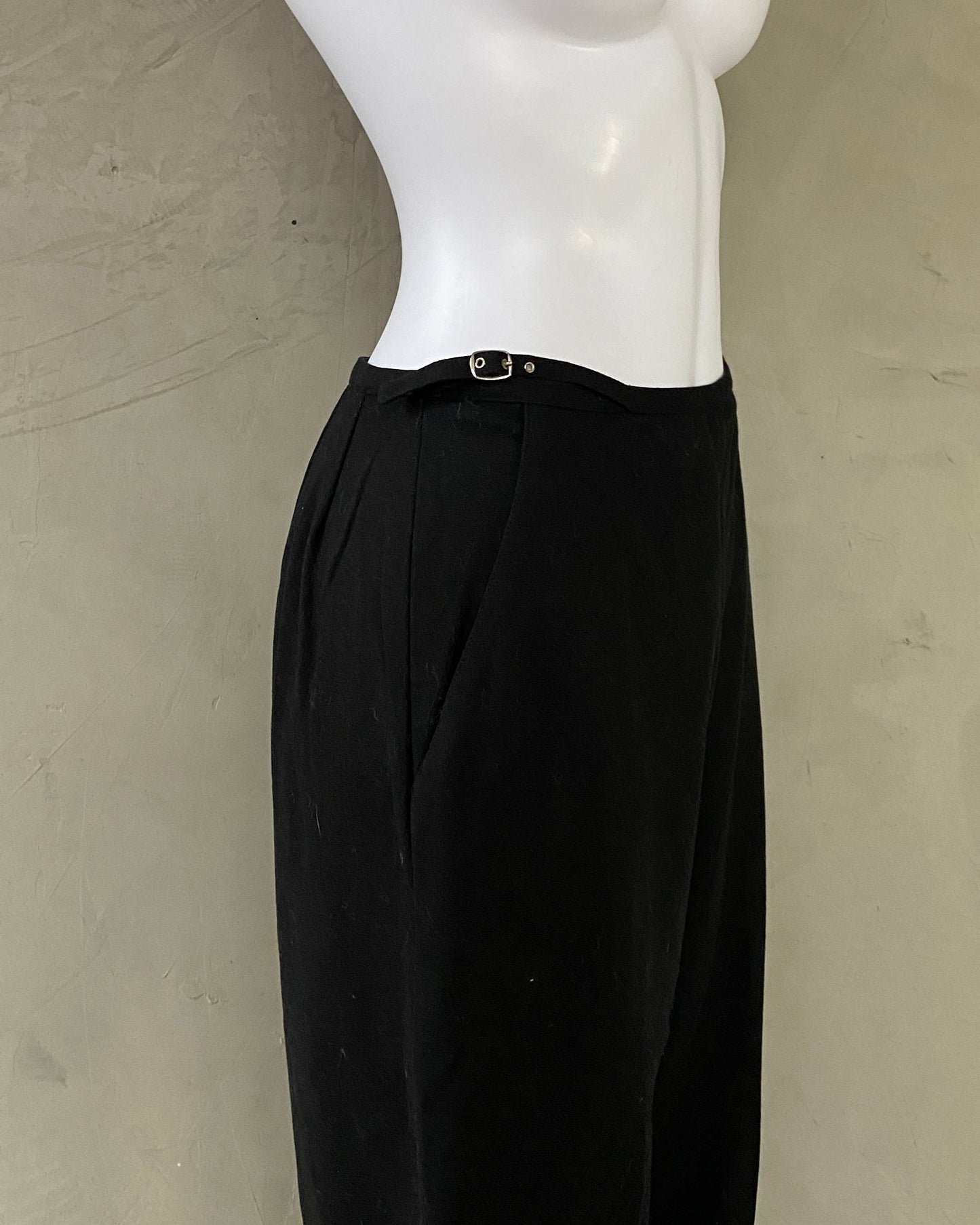 MIU MIU 2000'S BUCKLE WOOL TROUSERS - M | Medium, Black