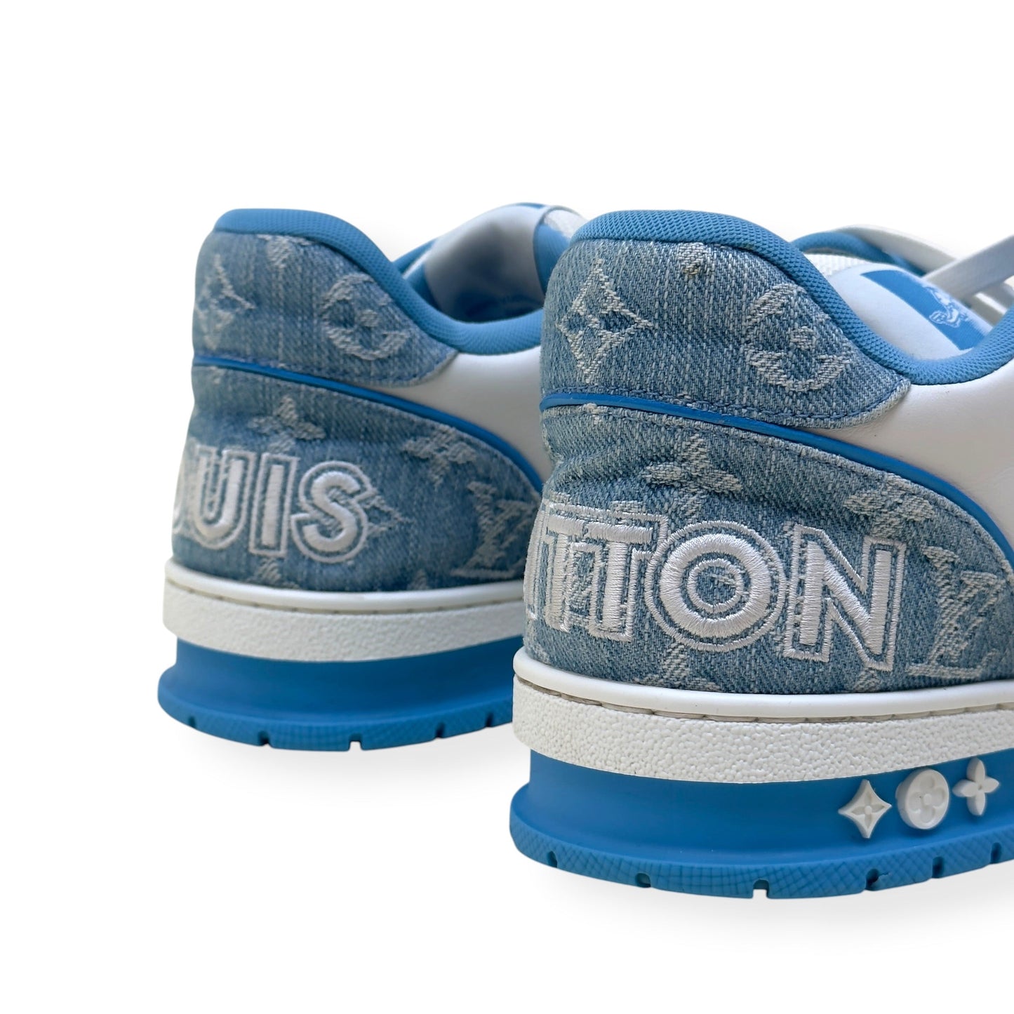 LOUIS VUITTON LV TRAINER MONOGRAM DENIM SNEAKER BLUE / WHITE UK7.5 | UK 7.5, Blue