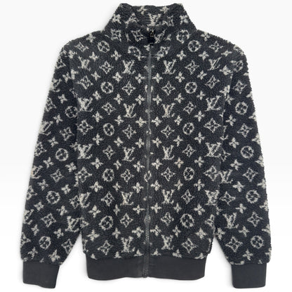 LOUIS VUITTON MONOGRAM JACQUARD FLEECE ZIP-UP JACKET BLACK / GREY M | Medium, Black