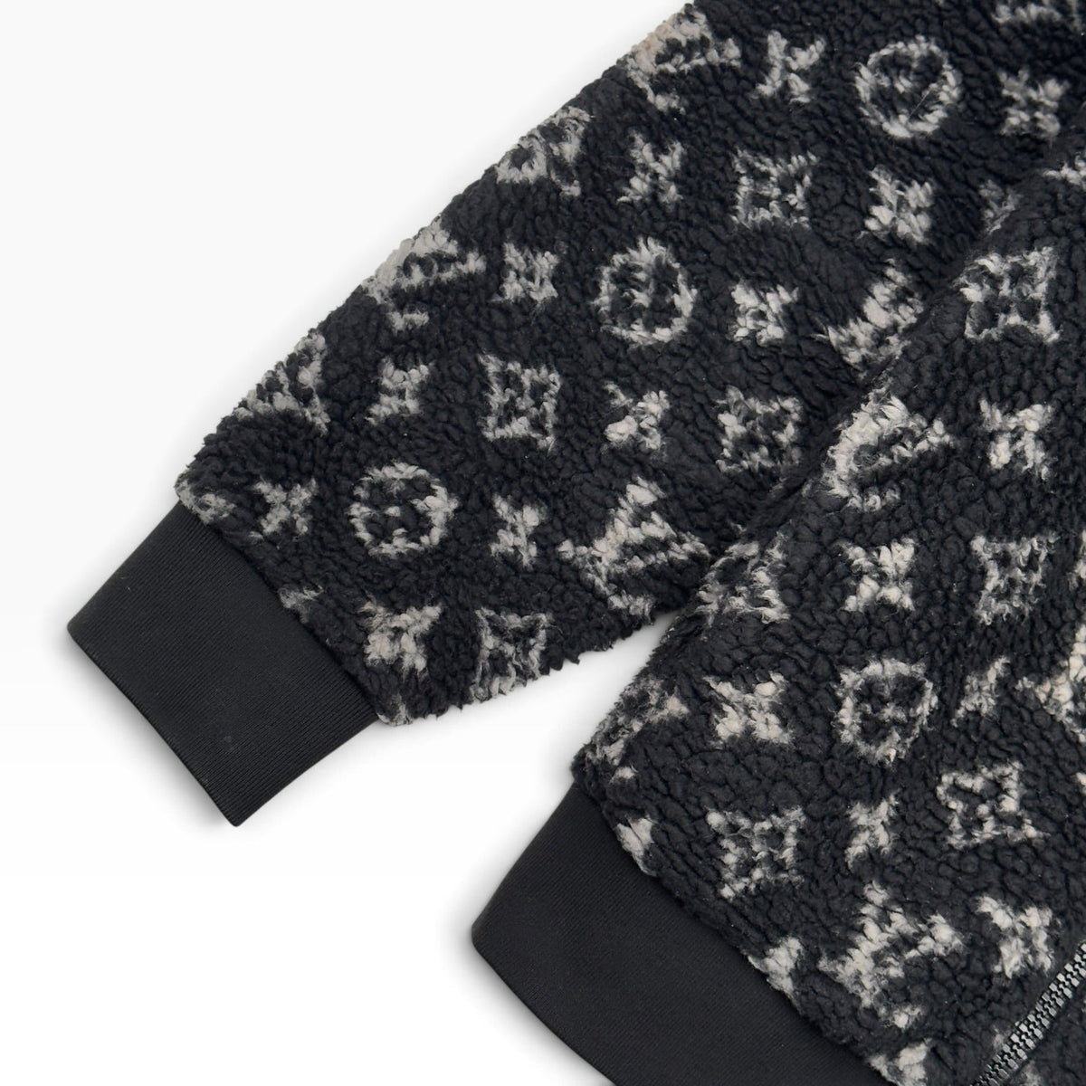 LOUIS VUITTON MONOGRAM JACQUARD FLEECE ZIP-UP JACKET BLACK / GREY M | Medium, Black