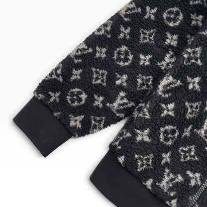 LOUIS VUITTON MONOGRAM JACQUARD FLEECE ZIP-UP JACKET BLACK / GREY M | Medium, Black