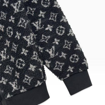 LOUIS VUITTON MONOGRAM JACQUARD FLEECE ZIP-UP JACKET BLACK / GREY M | Medium, Black